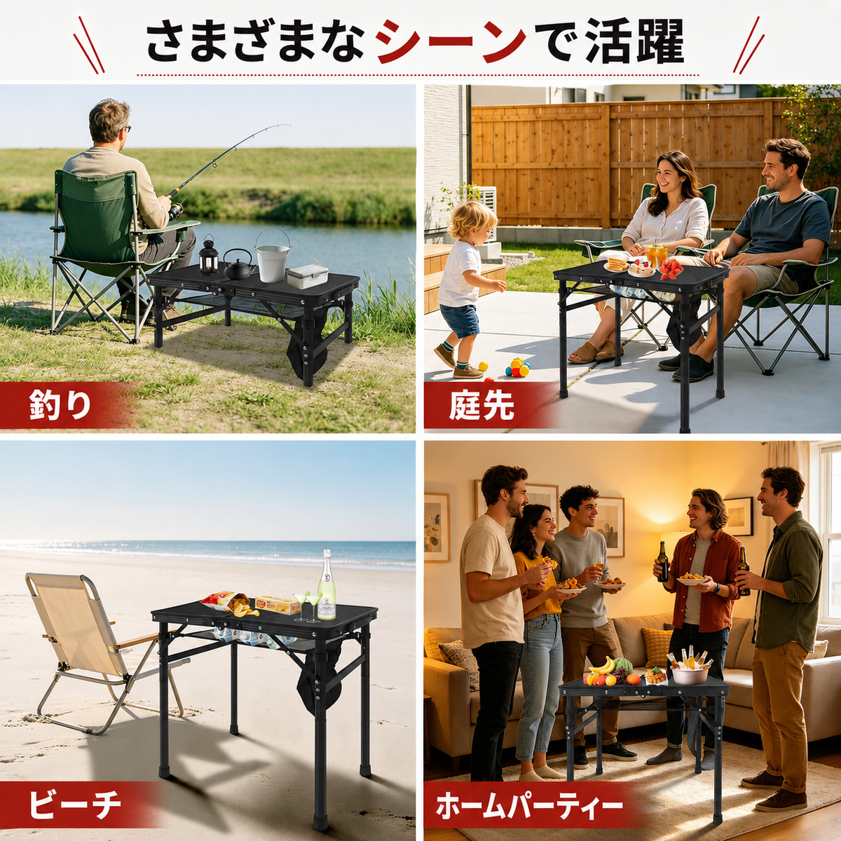 アウトドア テーブル 折りたたみ 軽量 コンパクト 高さ 2 段階調整可能 60×40cm 耐荷重 30kg メッシュ 焚き火テーブル 耐熱 キャンプ バーベキュー ピクニック ハイキング 登山 ソロキャンプ 専用桌垫付き 収納袋付き ブラック