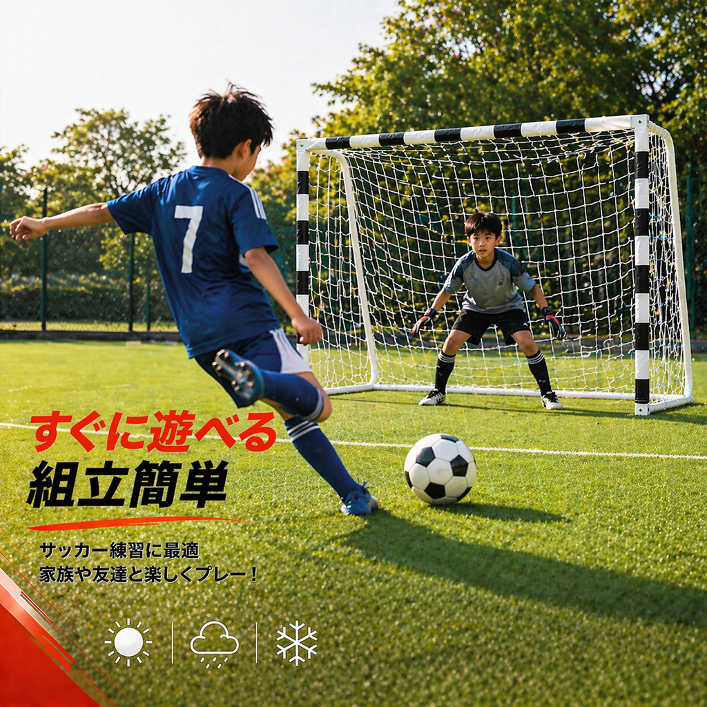 ミニサッカーゴール 5人制用 300×90×200cm 練習用 ネット付き 室内・屋外対応 子供・大人 ジュニア 高学年向け 簡単設置 ペグ付き フットサル 練習器具 集球ネット付き
